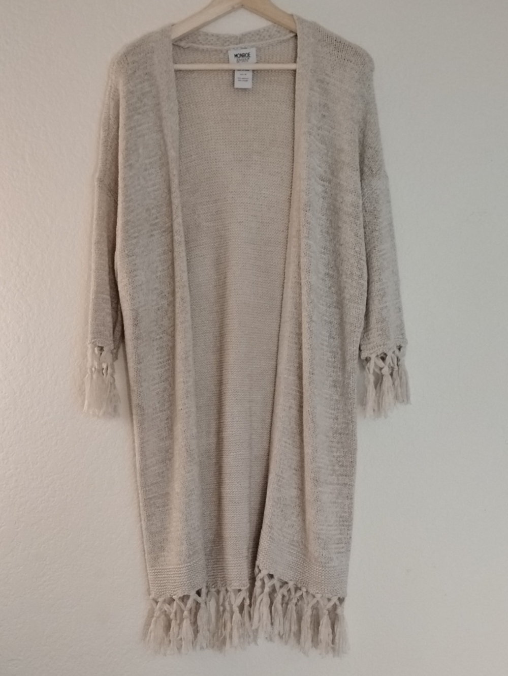 Monroe & Main Neutral Fringe Duster Cardigan